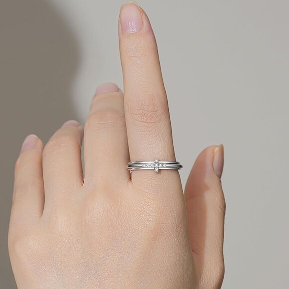 Cubic Zirconia Spinner Ring - Anxiety Relief Cross Design for Women, Sizes 5-10 - Picture 3 of 6